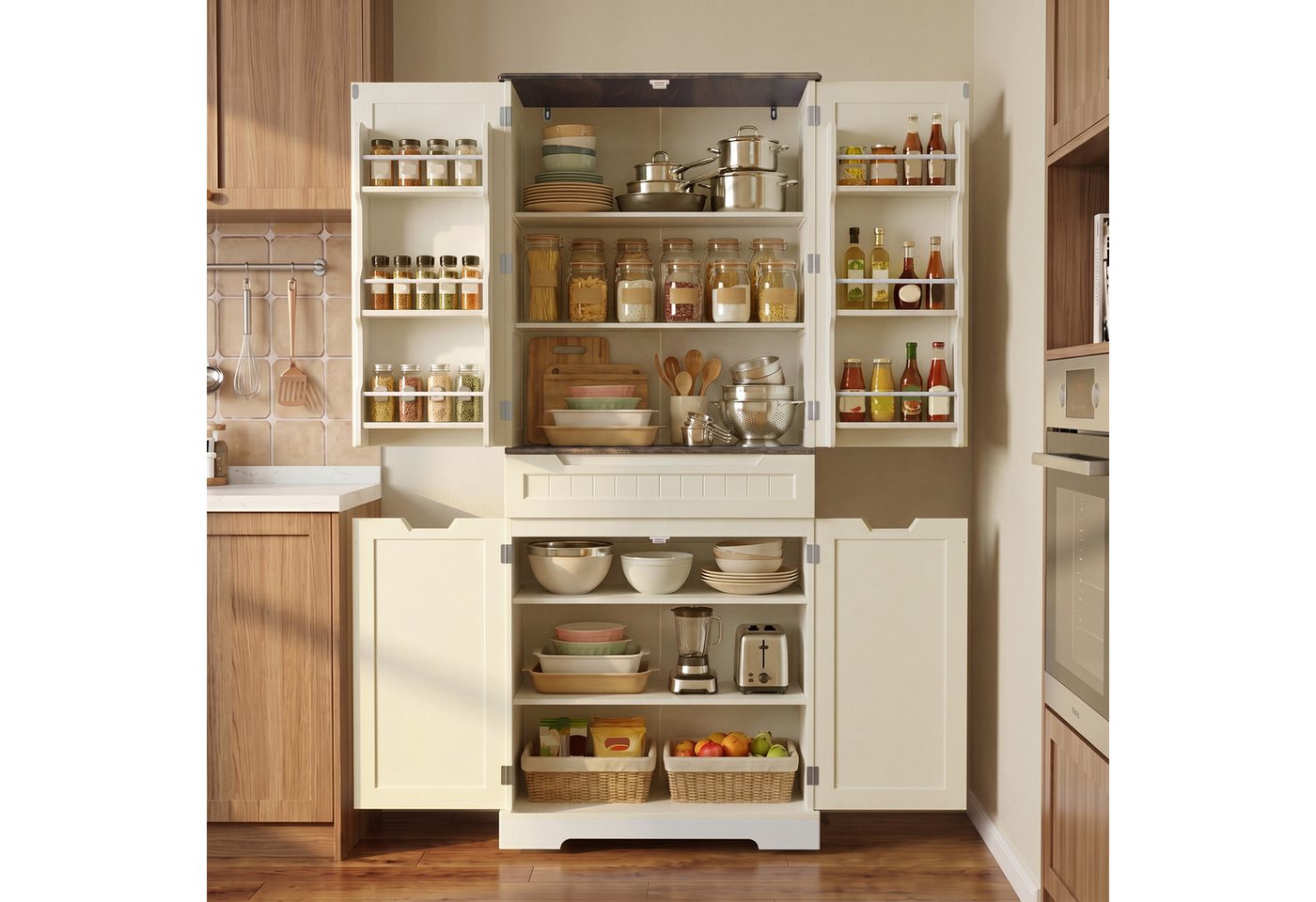Bealife Küchenbuffet Küchen Hochschränke mit 4 Türen und 1/2 Schublade, H:180CM Bild 3