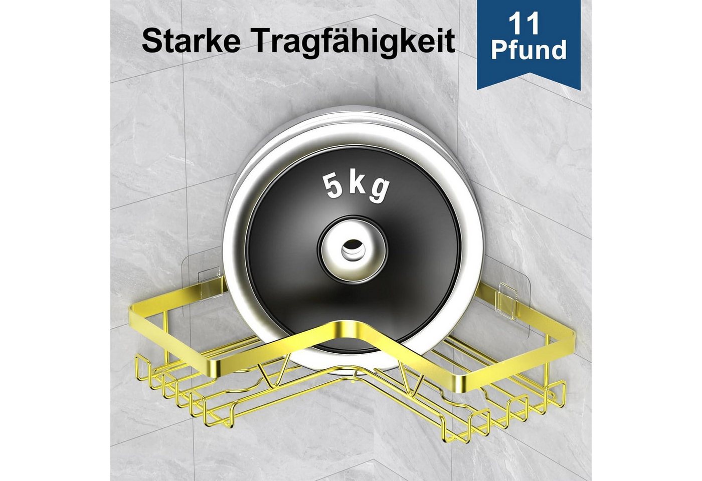 LuxusKollektion Duschablage Duschablage ohne Bohren Eckregal Gold Edelstahl 2 Stück Gold Bild 4