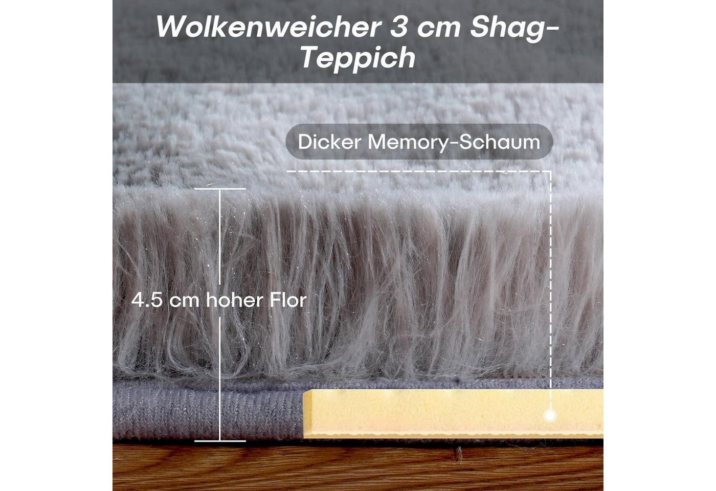 LuxusKollektion Hochflor-Teppich Hochflor Teppich hellgrau 90x150, rechteckig, Höhe: 45 mm