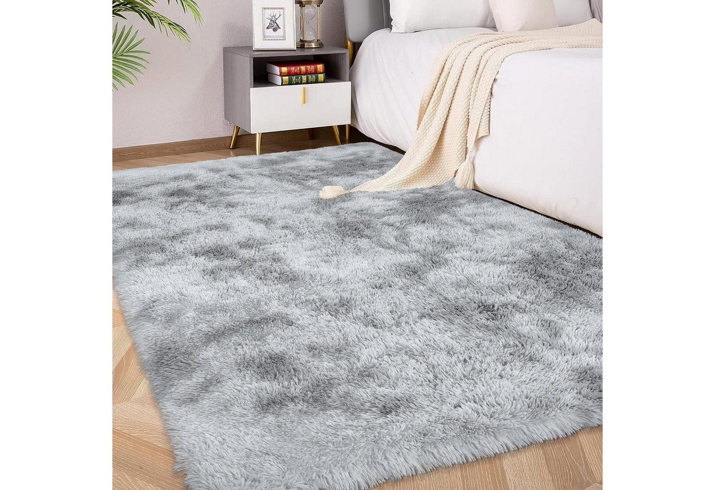 LuxusKollektion Hochflor-Teppich Hochflor Teppich hellgrau 90x150, rechteckig, Höhe: 45 mm Bild 5