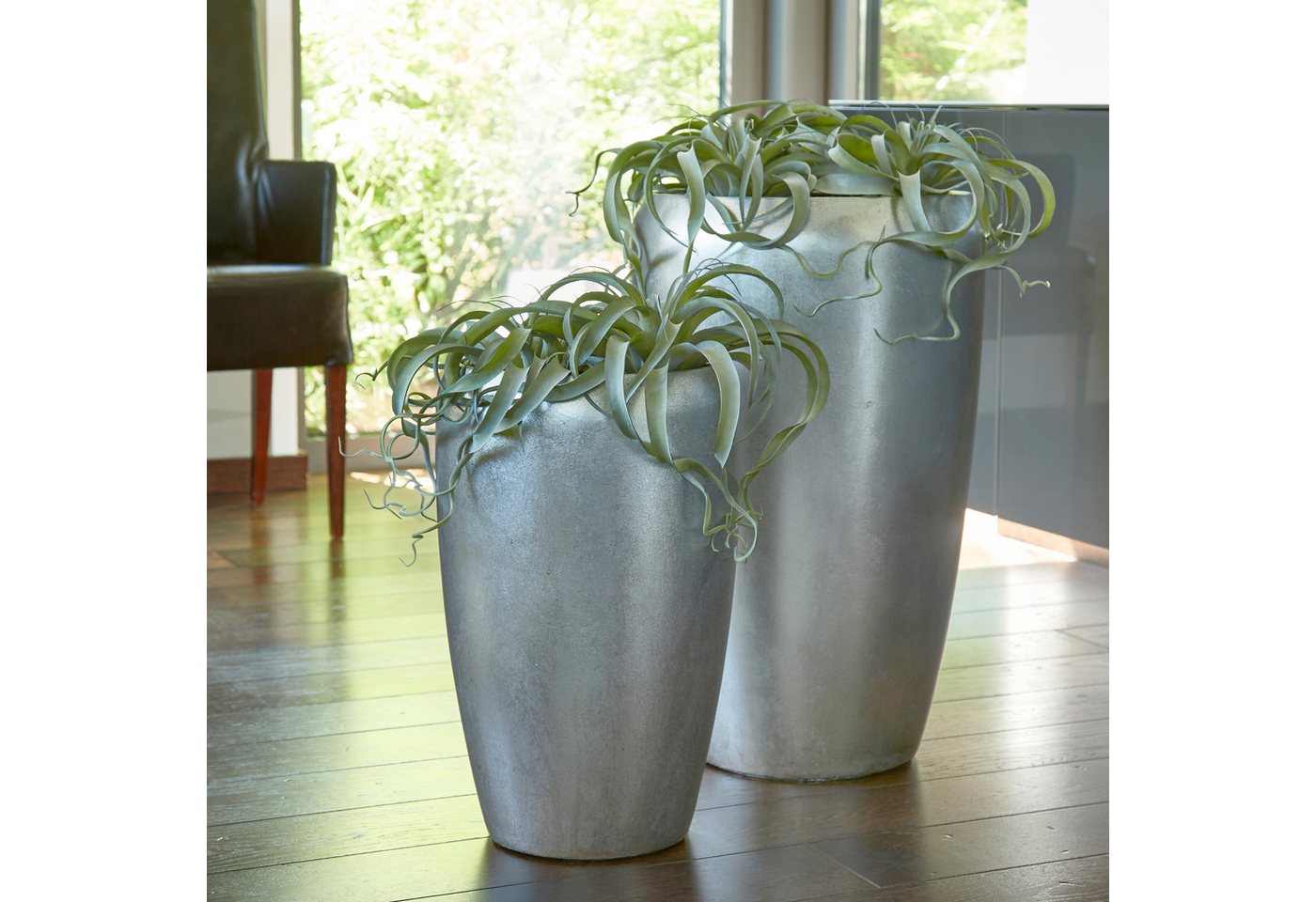 Flingora Bodenvase Gloria, mit Einsatz - Fiberglas - Indoor - Silber - Höhe 68 cm Bild 4