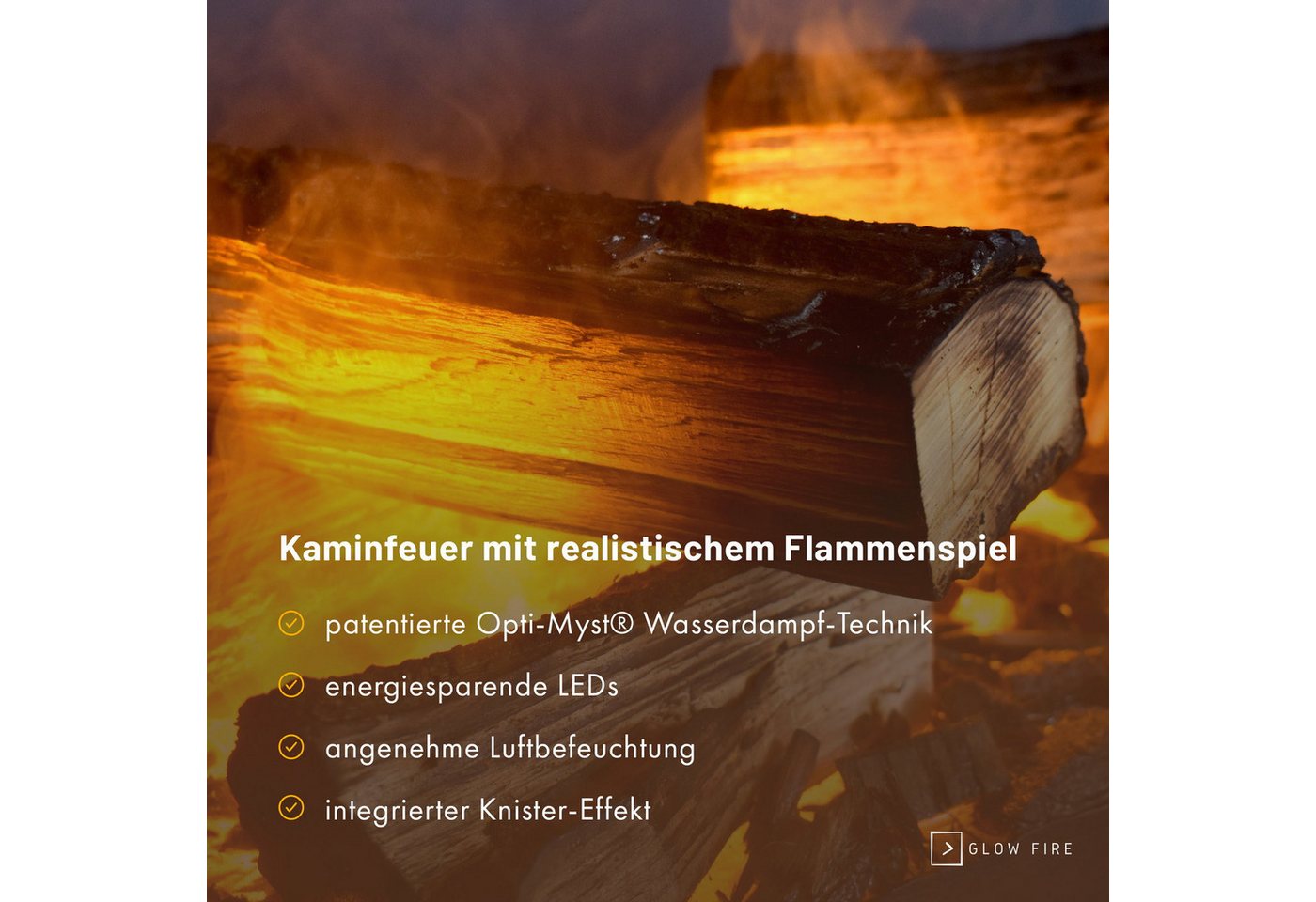GLOW FIRE Elektrokamin Planck Hoch Wasserdampf Kamin, Standkamin, Elektrischer Kamin, Wasserdampfkamin mit 3D Feuer und Knisterfunktion Bild 4