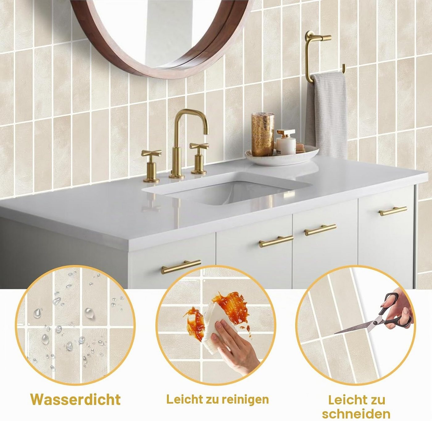 LEMLIT Fliesenaufkleber 10Stück Dickere Küchenfliesen Selbstklebende 3D Fliesenaufkleber (10 Stück, 10 St., 22,9x29cm,Fettbeständig, Einfach Zuschneidbar), für Bad,Küche,Wand Dekoration Wasserdicht,leicht zu Reinigen Bild 2