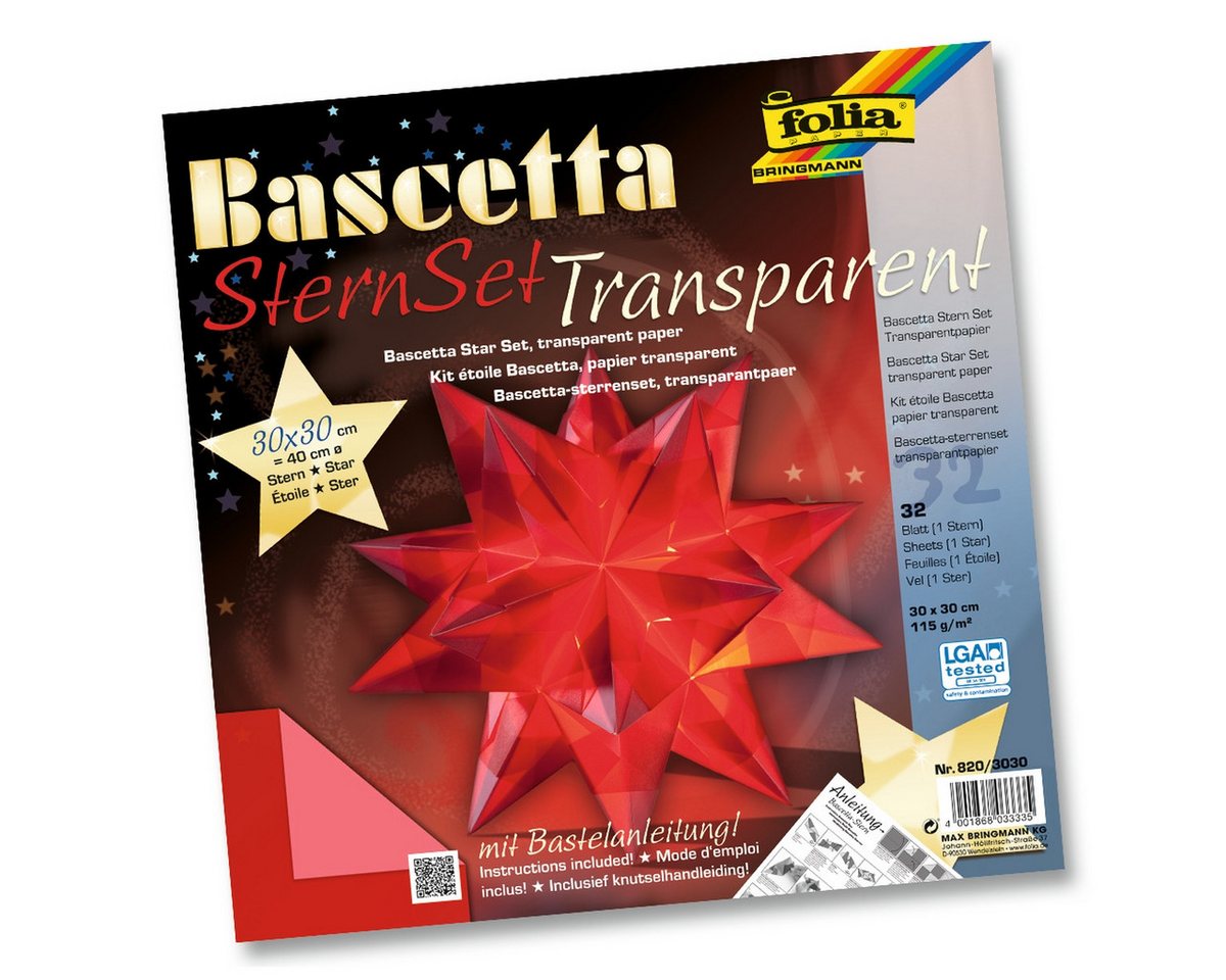 Folia Papierstern folia Bastelset Bascetta Stern Ø40cm 115g/m² rot 30x30cm 32 Blatt