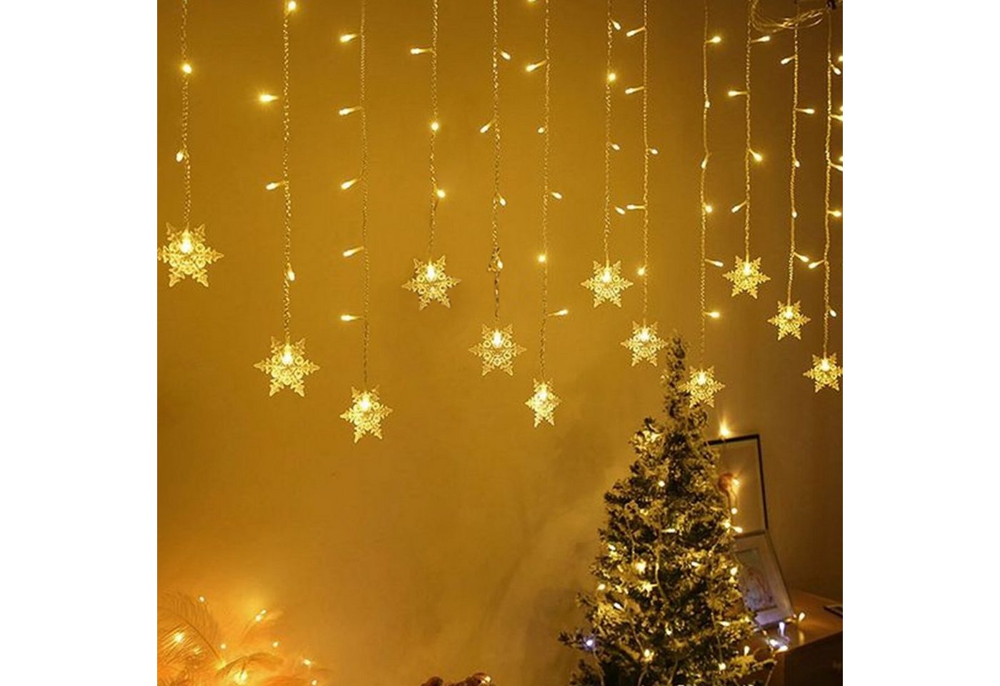 Salcar LED-Lichterkette 3m Lichtervorhang Weihnachten Schneeflocken 108 LED Bild 2