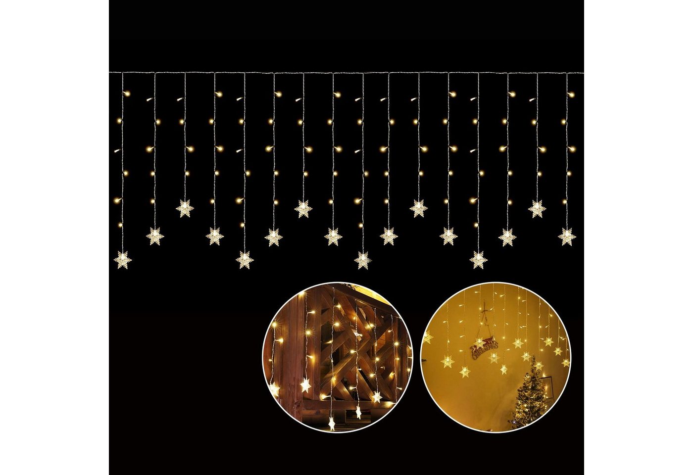Salcar LED-Lichterkette 3m Lichtervorhang Weihnachten Schneeflocken 108 LED Bild 3