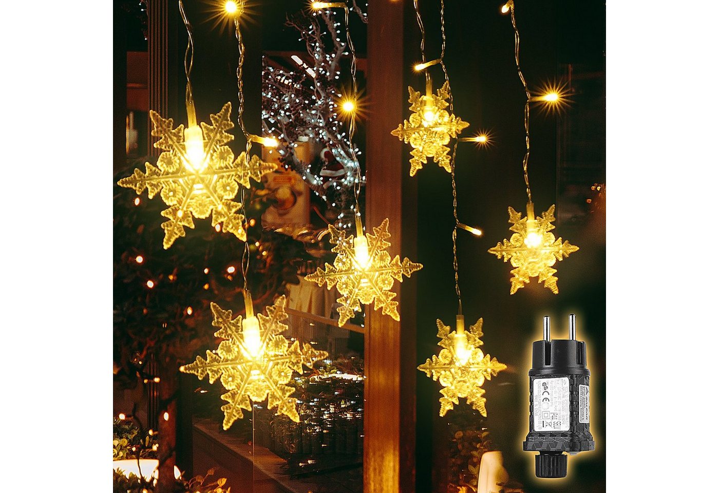 Salcar LED-Lichterkette 3m Lichtervorhang Weihnachten Schneeflocken 108 LED Bild 4