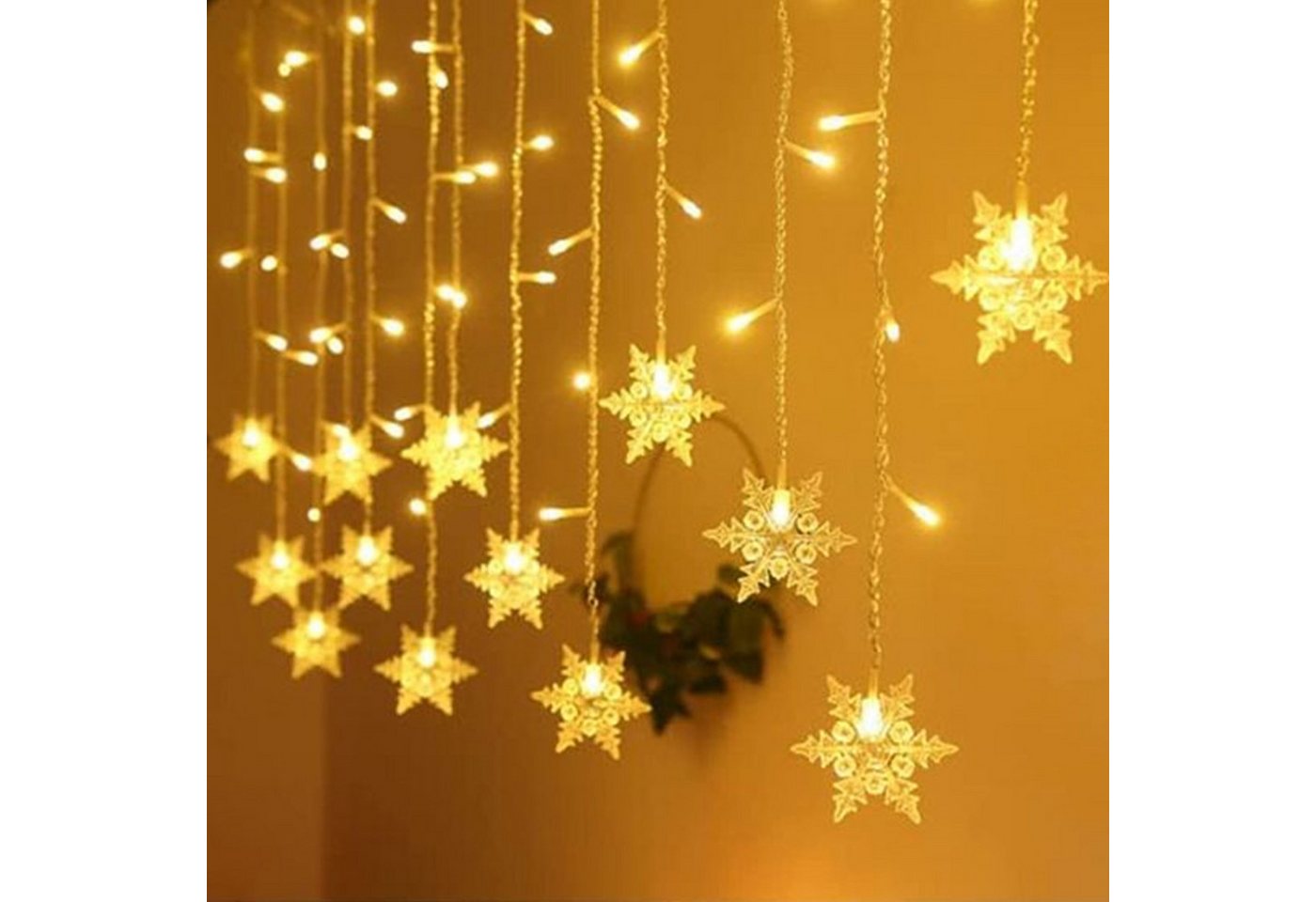 Salcar LED-Lichterkette 3m Lichtervorhang Weihnachten Schneeflocken 108 LED Bild 5