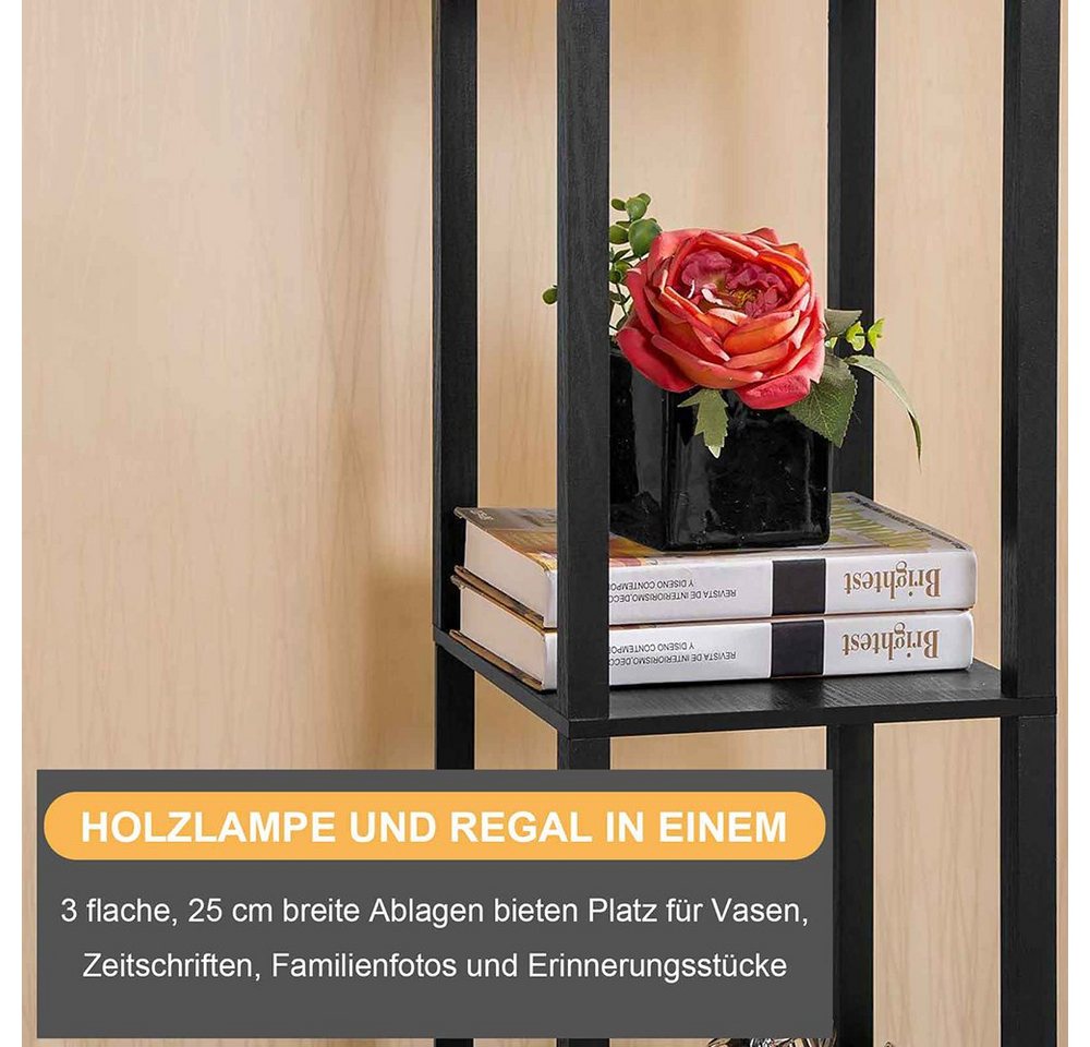 Sunicol LED Stehlampe Stehlampe aus Holz, Stehleuchte mit Regal, Holzablage mit E27 Fassung, Eckregal Regalbeleuchtung Retro für Wohnzimmer Schlafzimmer Bild 4