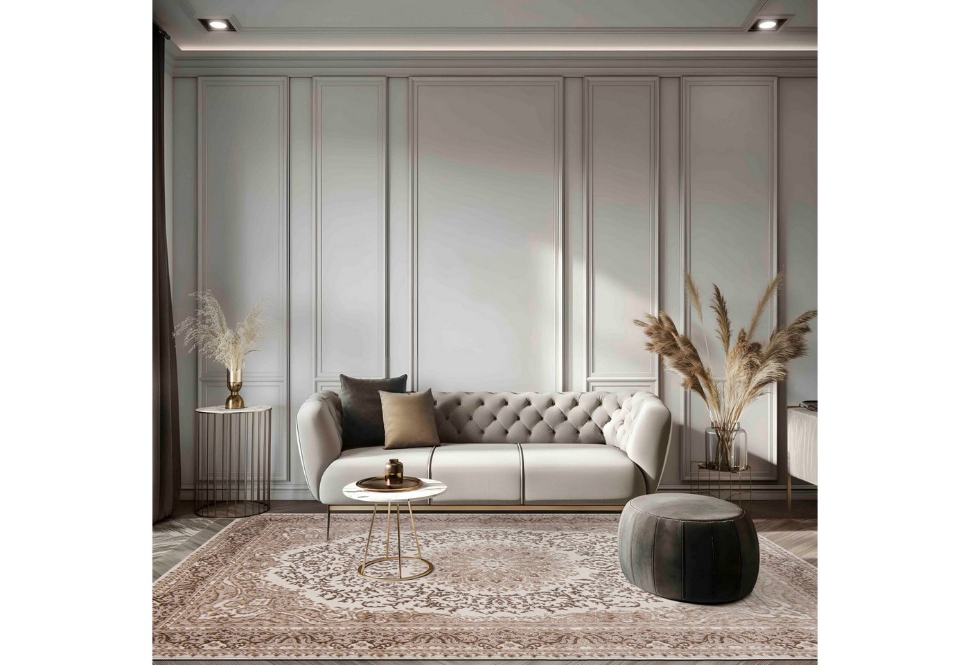 Mazovia Designteppich Klassisch Bordüre Beige Creme Wohnzimmer, Schlafzimmer, Esszimmer, Fußbodenheizung