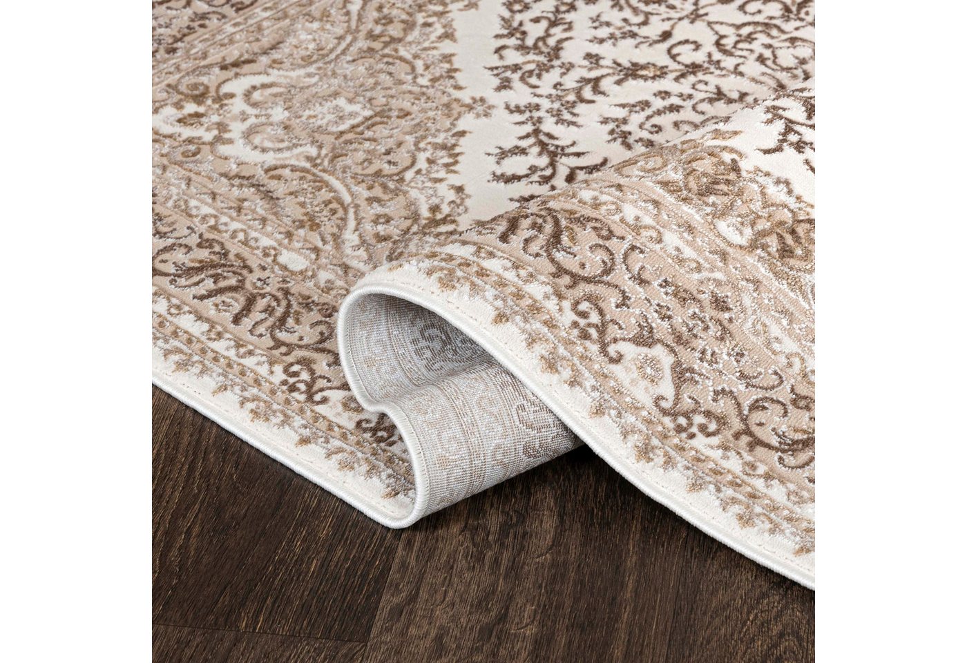 Mazovia Designteppich Klassisch Bordüre Beige Creme Wohnzimmer, Schlafzimmer, Esszimmer, Fußbodenheizung Bild 3