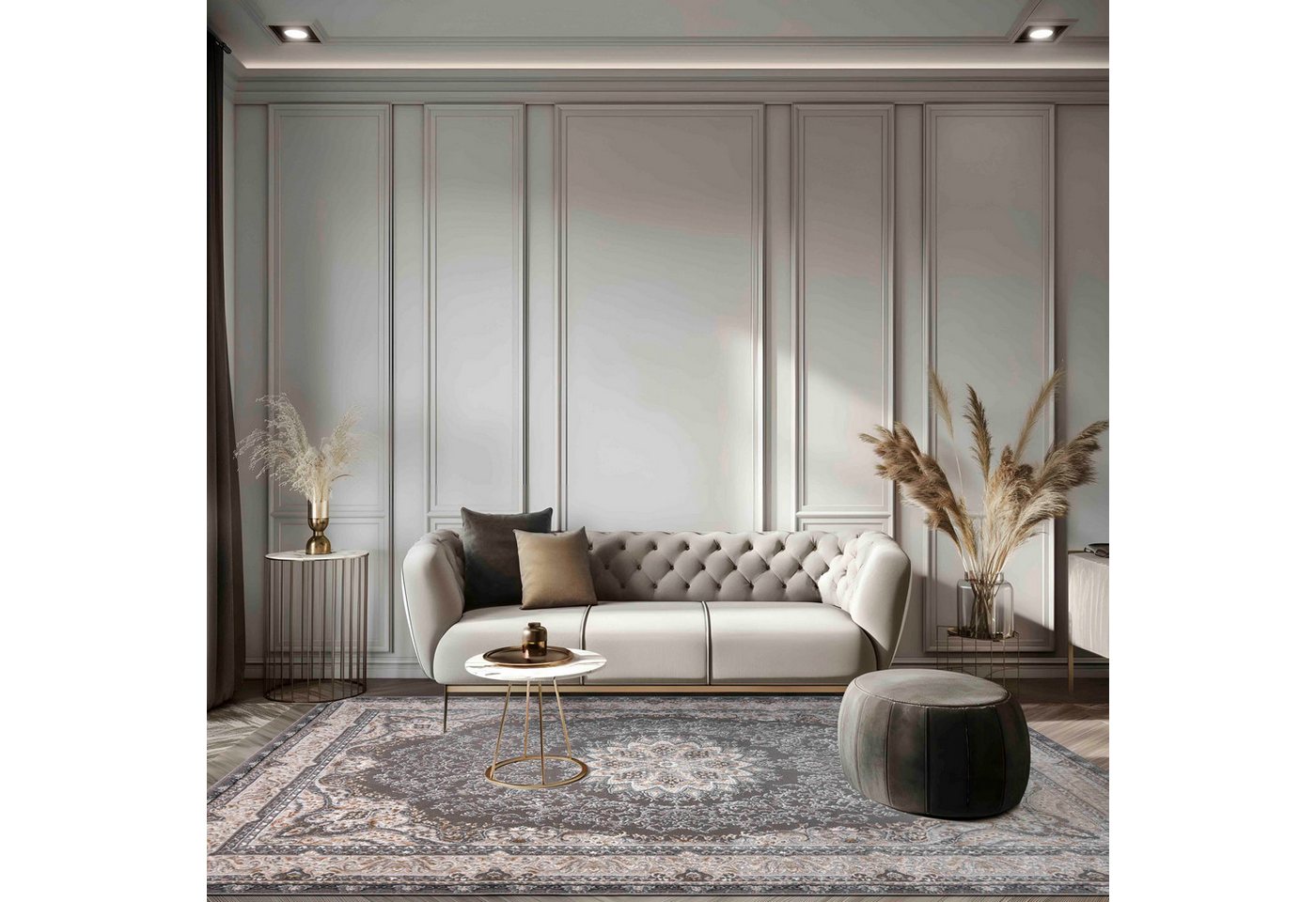 Mazovia Designteppich Klassisch Bordüre Anthrazit Grau Wohnzimmer, Schlafzimmer, Esszimmer, Fußbodenheizung Bild 4