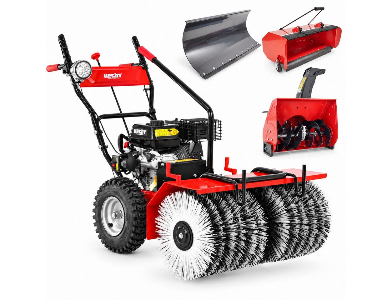 Hecht Benzin-Kehrmaschine 8680 SE mit Auffangbehälter, Schneeschild, Schneefräse, 80,00 cm Arbeitsbreite, (4-tlg), 6,5 PS, LED-Scheinwerfer, Elektrostarter