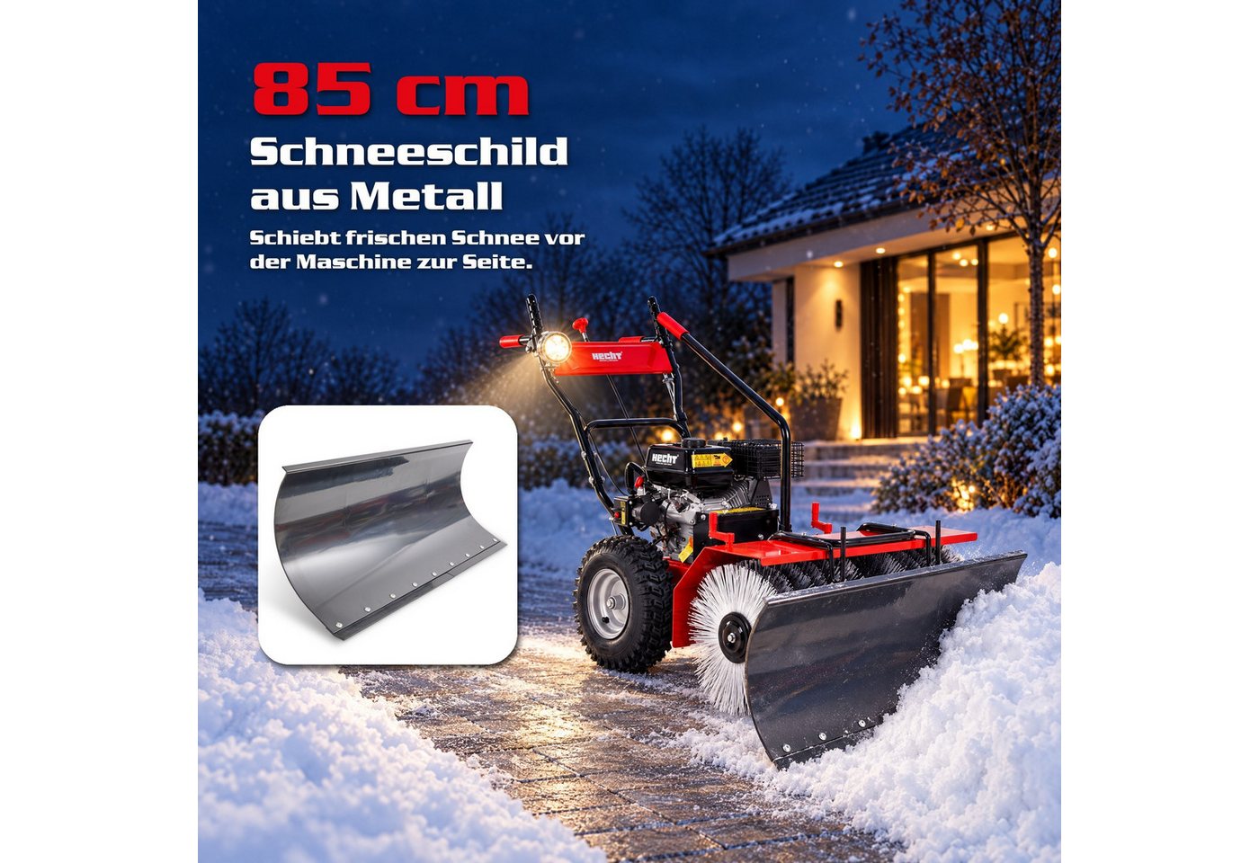 Hecht Benzin-Kehrmaschine 8680 SE mit Auffangbehälter, Schneeschild, Schneefräse, 80,00 cm Arbeitsbreite, (4-tlg), 6,5 PS, LED-Scheinwerfer, Elektrostarter Bild 3