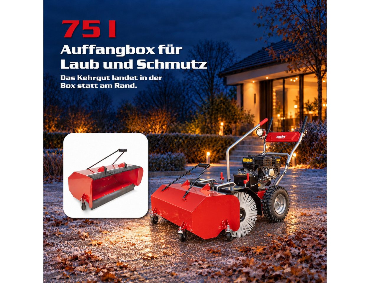 Hecht Benzin-Kehrmaschine 8680 SE mit Auffangbehälter, Schneeschild, Schneefräse, 80,00 cm Arbeitsbreite, (4-tlg), 6,5 PS, LED-Scheinwerfer, Elektrostarter Bild 5