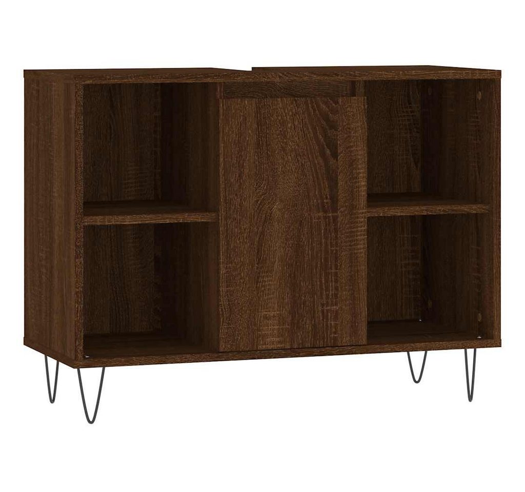 furnicato Badkommode Badezimmerschrank 80 x 33 x 60 cm Braun Eichen-Optik (1 St), Badregal mit flexibler Türmontage und viel Stauraum für dein Bad Bild 2