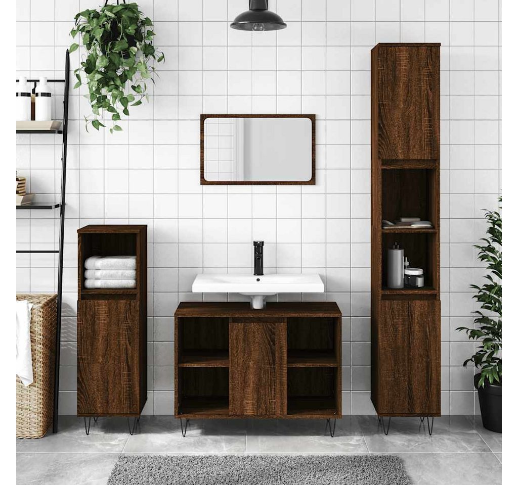 furnicato Badkommode Badezimmerschrank 80 x 33 x 60 cm Braun Eichen-Optik (1 St), Badregal mit flexibler Türmontage und viel Stauraum für dein Bad Bild 5