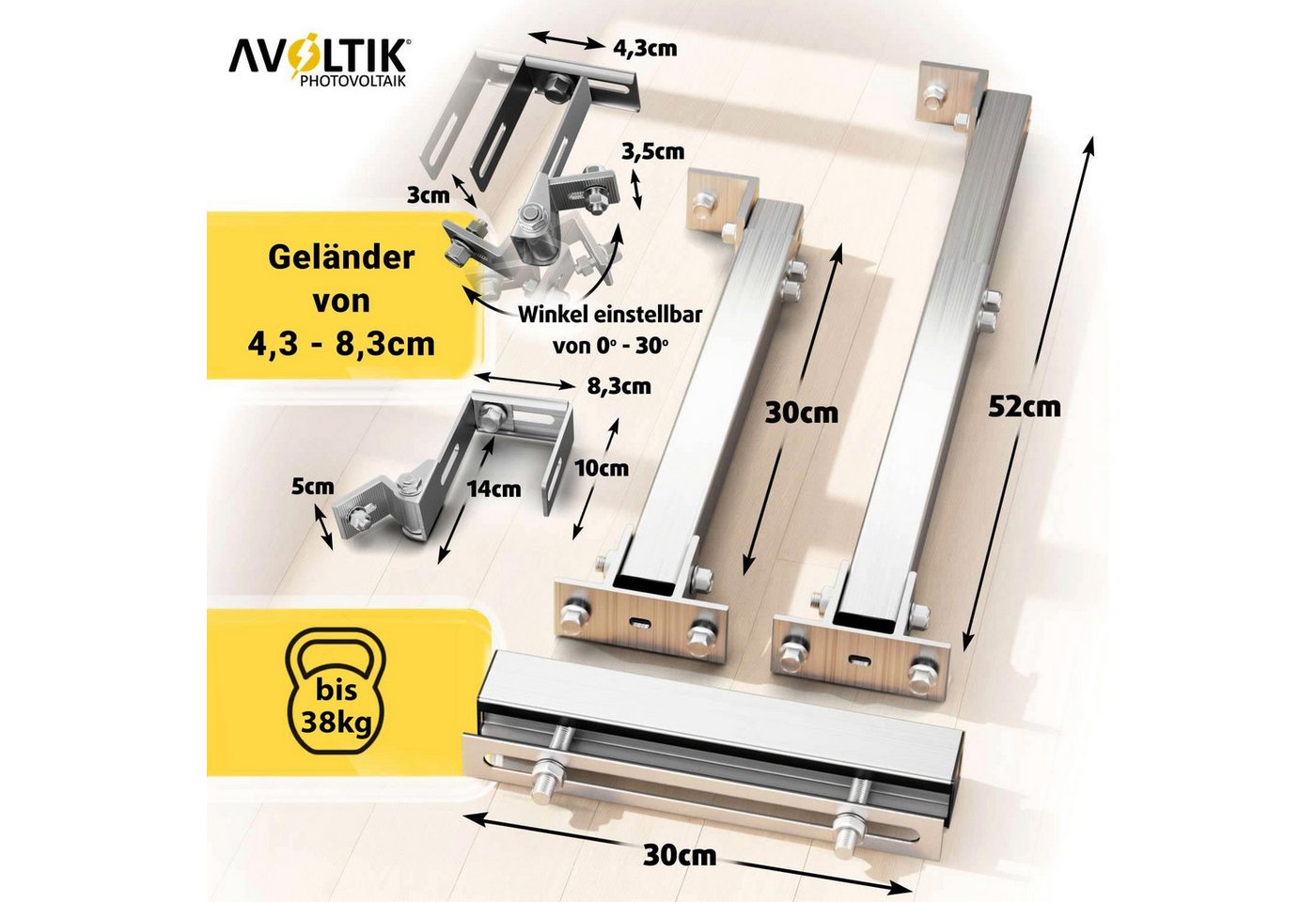 avoltik Solarmodul-Halterung Solarmodul Halterung Alu Aufständerung für Photovoltaik Winkel eckig Bild 3