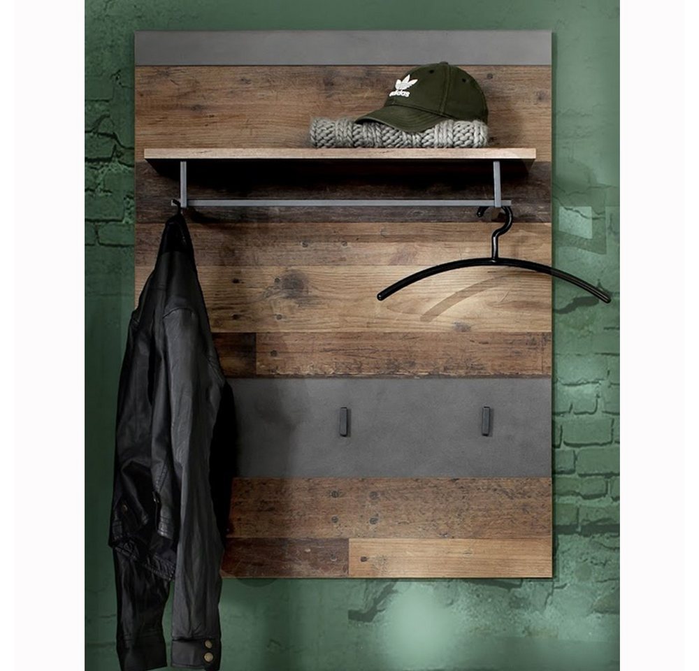 trendteam Garderobenpaneel Indy Old Wood Grau / Braun, Garderobe Kleiderstange Kleiderhaken Flurgarderobe 80 x 106 x 28 cm