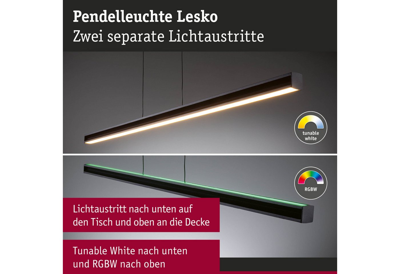 Paulmann LED Pendelleuchte LED Pendelleuchte Lesko RGBW+ dimmbar 1400lm / 120lm 19W / 3W Schwarz Bild 5