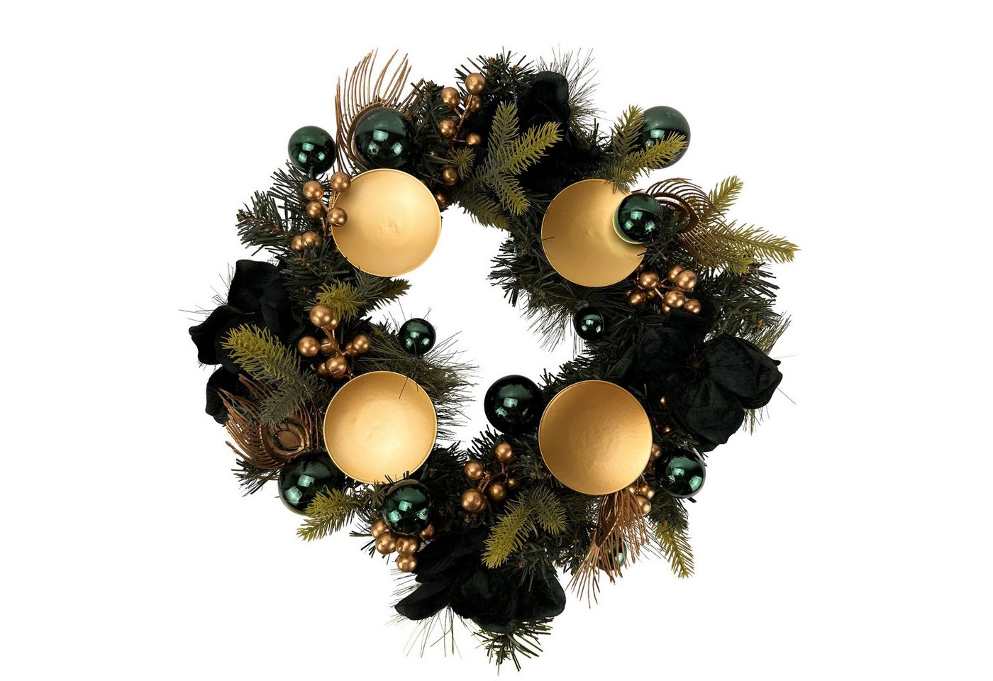 Online-Fuchs Adventskranz fertig dekoriert für Stumpenkerzen - künstlich - Silber oder Salbei, begeistert mit dichtem Tannengrün und einer harmonischen Dekoration Bild 2