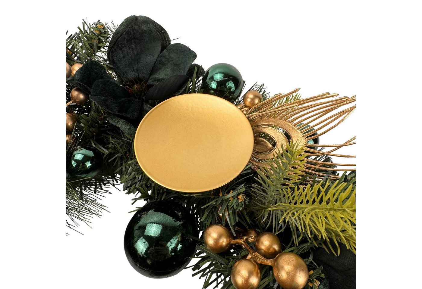 Online-Fuchs Adventskranz fertig dekoriert für Stumpenkerzen - künstlich - Silber oder Salbei, begeistert mit dichtem Tannengrün und einer harmonischen Dekoration Bild 3