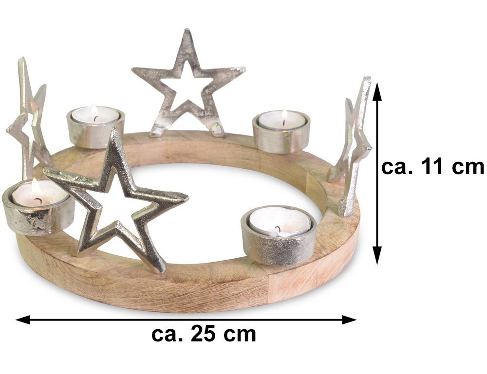 RIFFELMACHER & WEINBERGER Adventskranz Kerzenhalter mit Sternen für Teelichter Ø 25 cm 75219, Silber - Holz Bild 2
