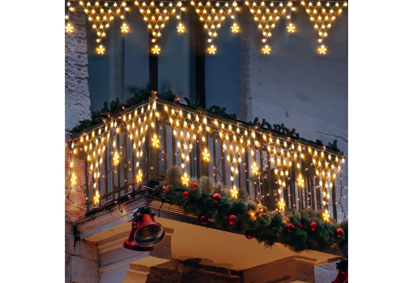 Merry 2024 LED-Lichterkette LED Lichtervorhang Sterne,LED-Weihnachtslichterkette,Weihnachtsdeko, Weihnachtsbeleuchtung, 8 Modi,mit 12 funkelnden Sternentropfen Bild 4