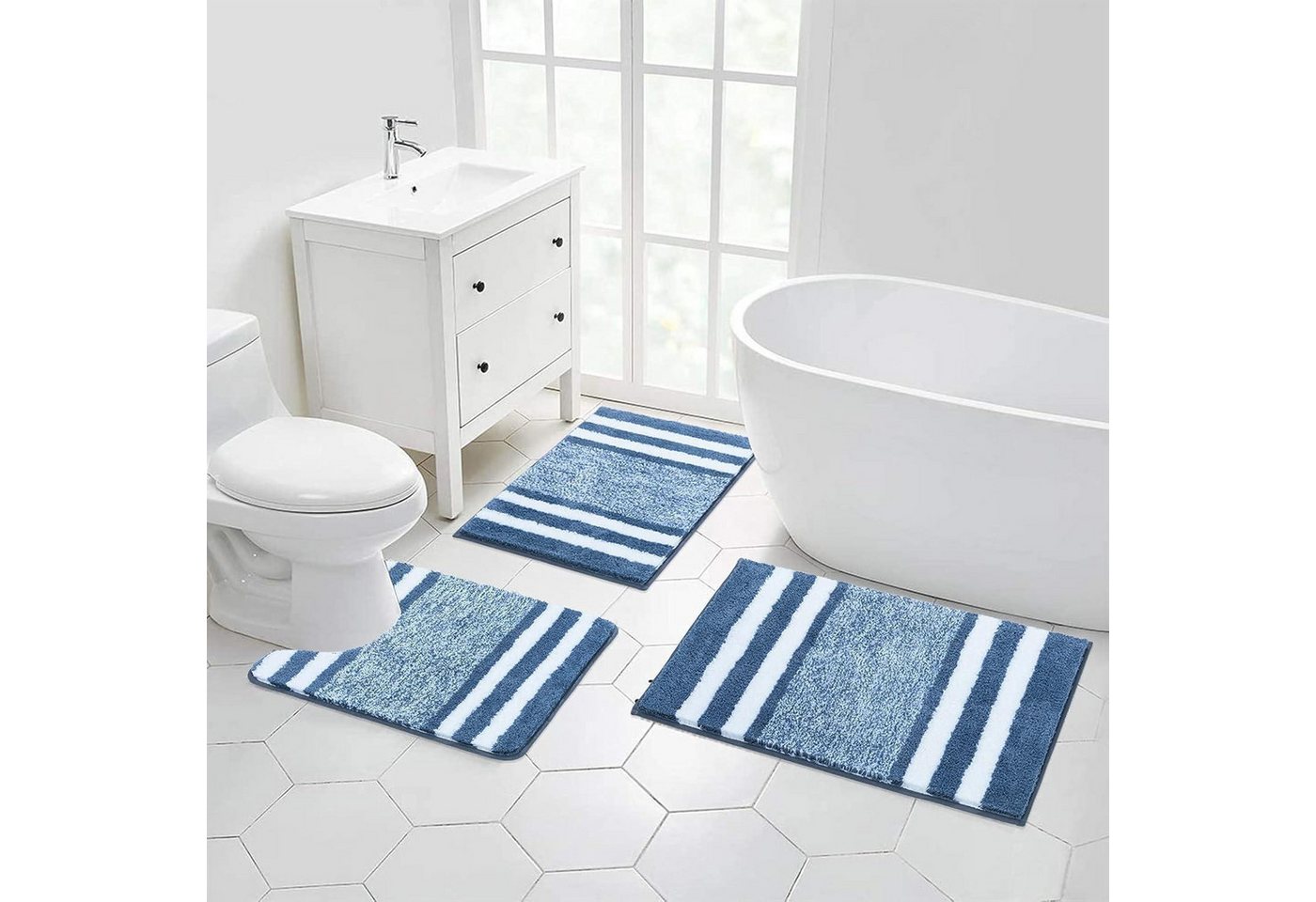 Pauwer Badematte Badematten Badteppiche Set 3tlg Mikrofaser rutschfest Saugstark Bild 5