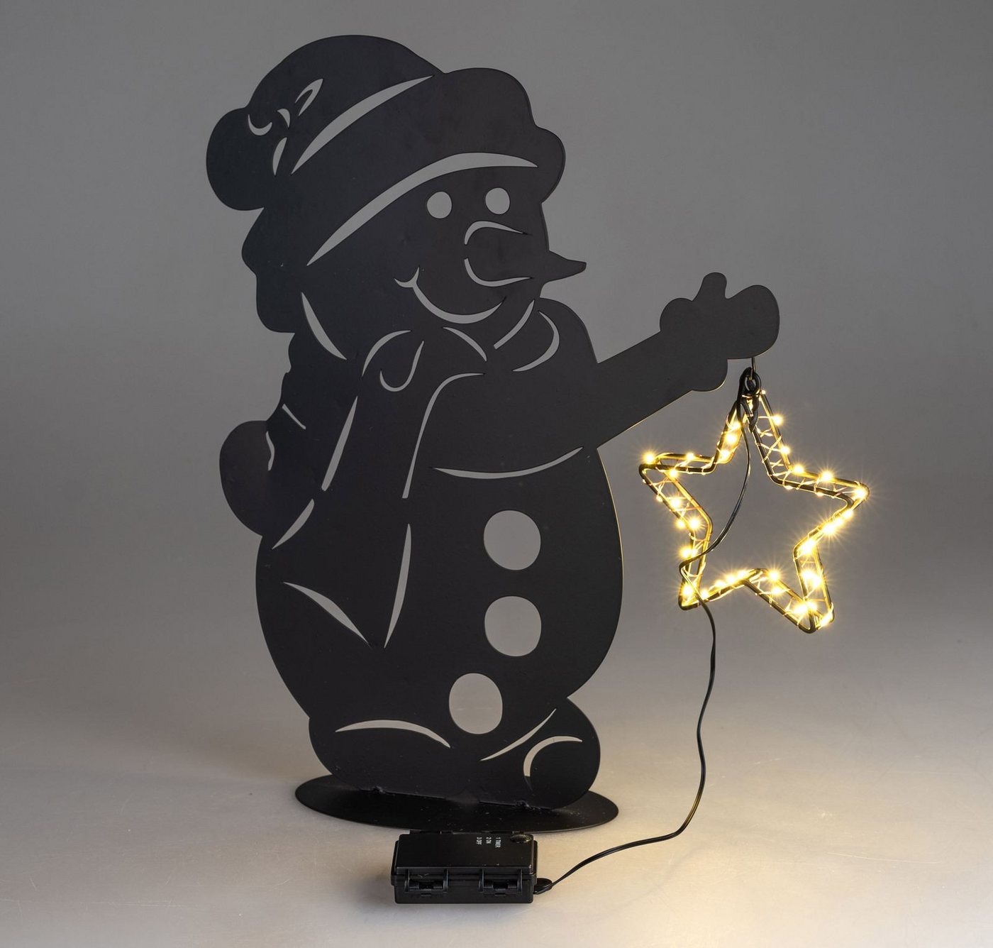 formano LED Dekolicht LED-Schneemann mit Leuchtstern und Timer, schwarzes Metall, 46 cm, LED fest integriert Bild 5