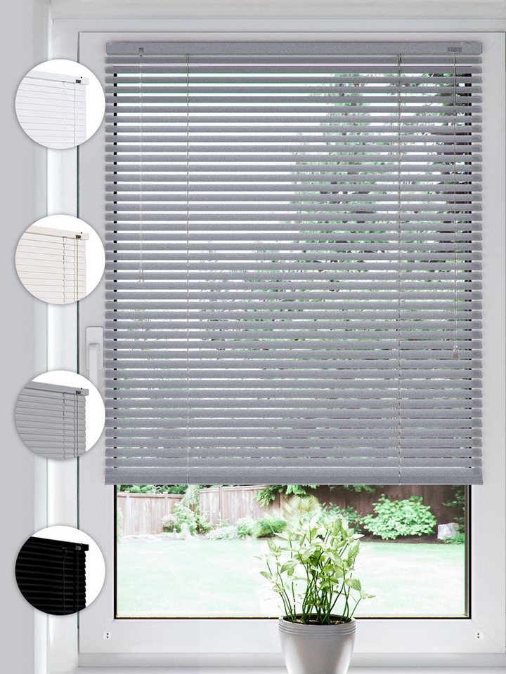 Sonello Jalousie Klemmfix ohne u. mit Bohren 30cm x 130cm Silber Aluminium Jalousette, Klemmfix, Inkl. Halterung für Decken- u. Wandmontage Alu Jalousie Fenster u. Tür, Blickdicht freihängend