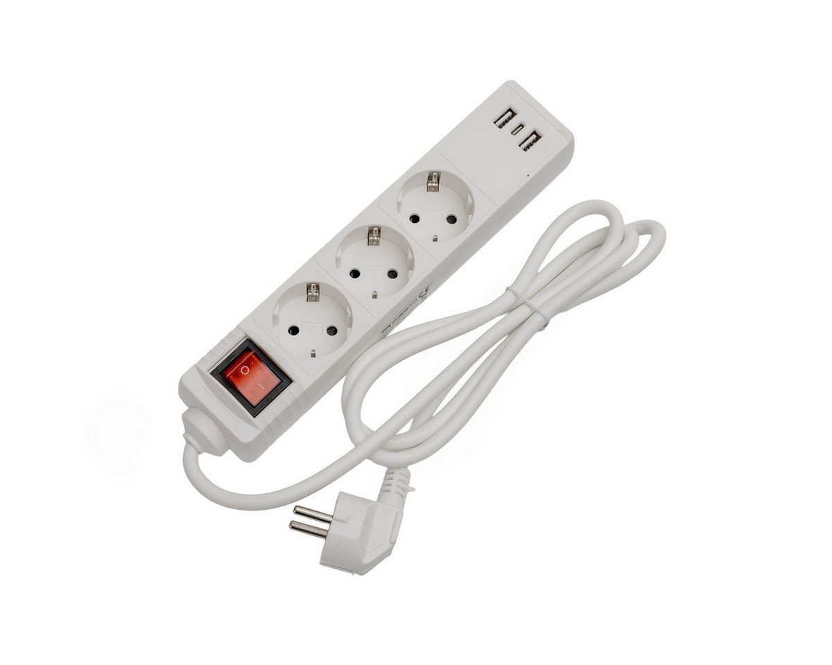 Fiesta Steckdosenleiste 3-fach (Ein Aus Schalter, USB Ladefunktion, Kindersicherung, Überspannungsschutz, Kabellänge 1,5 m), 3 Steckdosen mit USB A und USB C Ladefunktion
