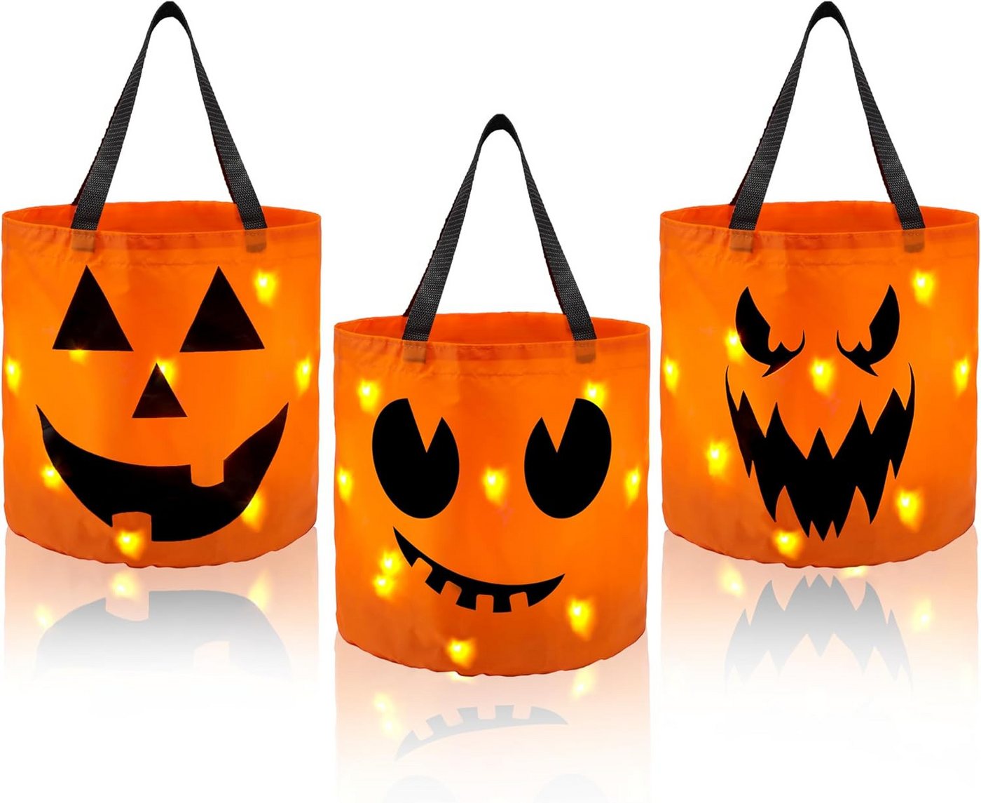 JOYIN Geschenk-Tragetasche JOYIN 3 Stk. Halloween Kürbiseimer mit LED, orange mit Griff Bild 5
