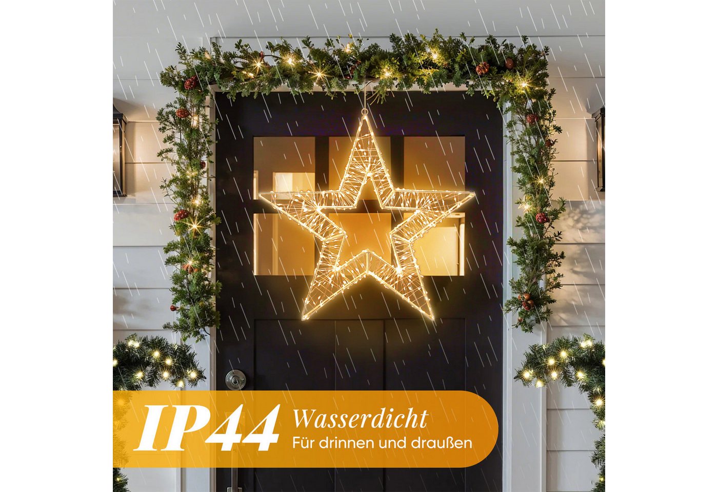 Salcar LED-Lichterkette Lichtkranz LED 3D-Dekokranz Weihnachtskranz Hängekranz Innen & Außen, Ø35cm 400LED/ 8 Modi/ Timer & Memory Stern Lichterkreis Warmweiß