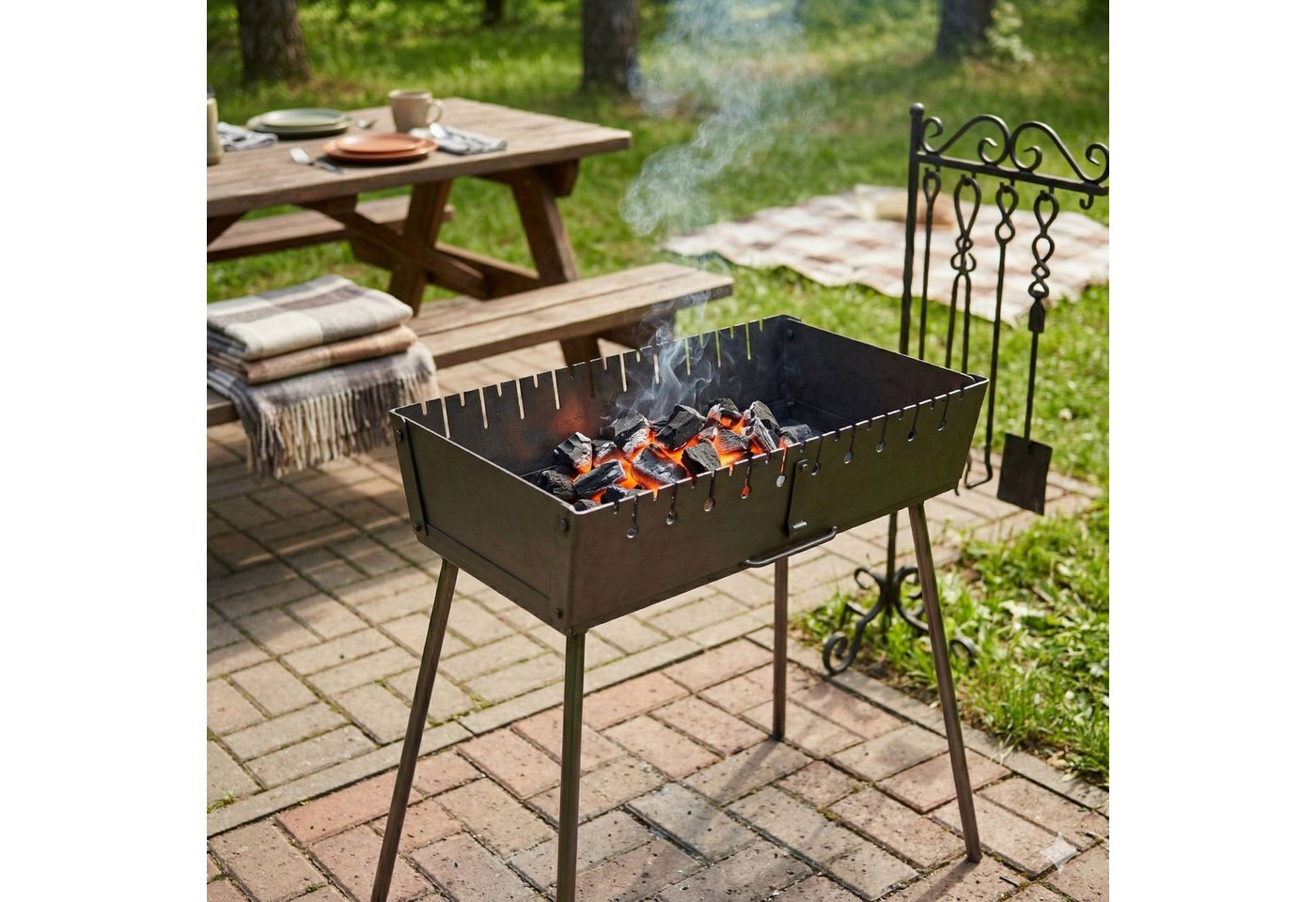 GOROCH Holzkohlegrill Mangal Tragbarer Schaschlik Grillkoffer aus 3 mm Stahl für 10-Spieße Bild 5