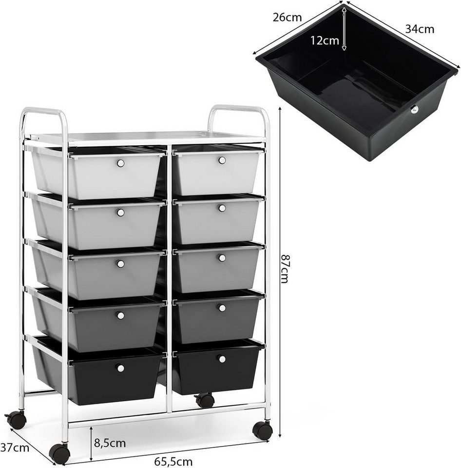KOMFOTTEU Schuhregal Rollcontainer, mit 10 Schubladen stapelbar, 65,5 x 37 x 87 cm Bild 5