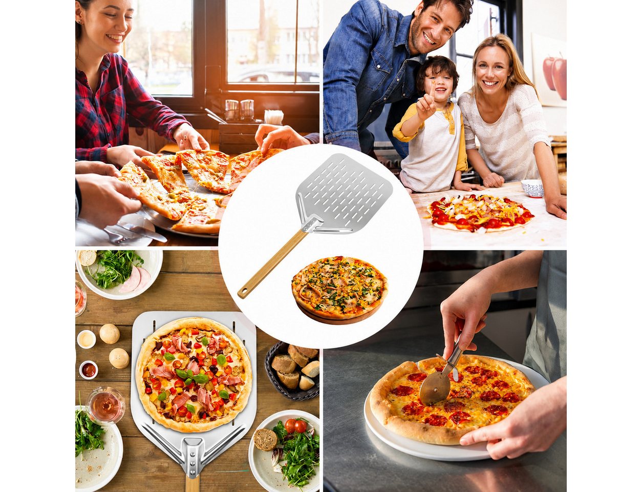 AIMAX Pizzaschieber Pizzaschaufel Edelstahl mit Holzgriff, perforiert, Für Pizzaofen, Backofen und Pizzastein, 39,5 x 30 cm Bild 2