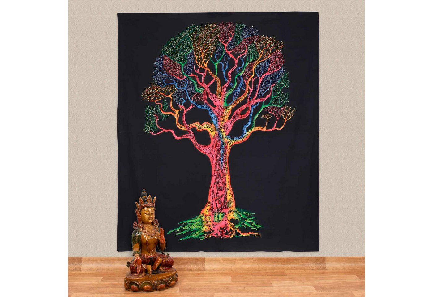 KUNST UND MAGIE Wandteppich XL Tagesdecke Wandbehang Deko Baum Meditation UV Aktiv ca. 200x240 cm Bild 5