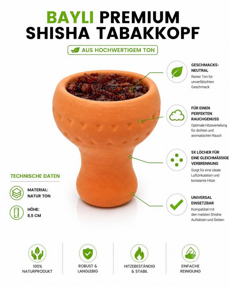 BAYLI Anzündkamin Bayli Premium Shisha Kopf aus hochwertigem Ton inkl. Kopfdichtung Bild 5