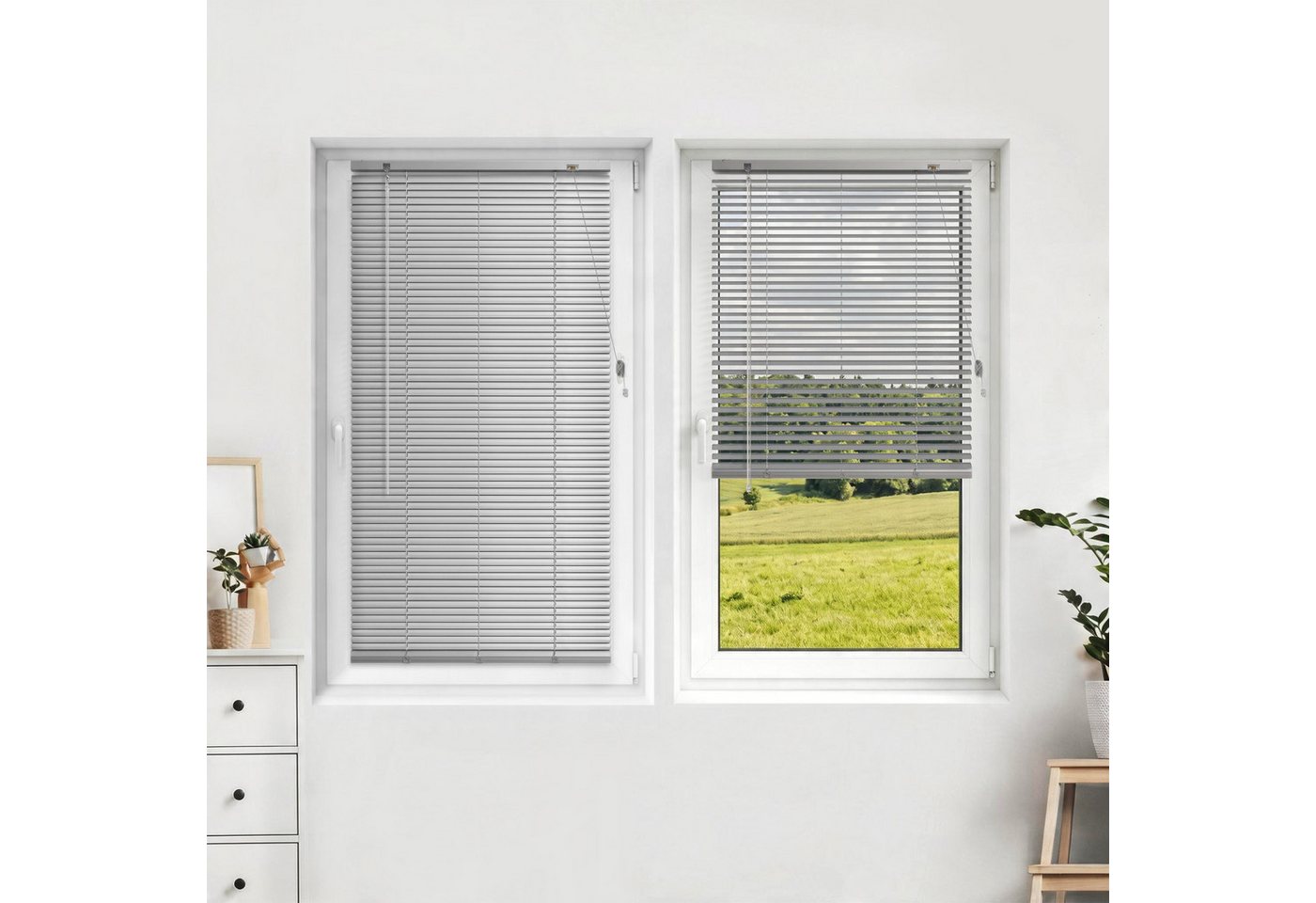 Victoria M. Jalousie Alu Jalousie 45 x 130 cm silber glänzend 25mm ohne u. mit Bohren, ohne Bohren, freihängend, Blendschutz mit und ohne Bohren, inkl. Klemmclips Bild 3