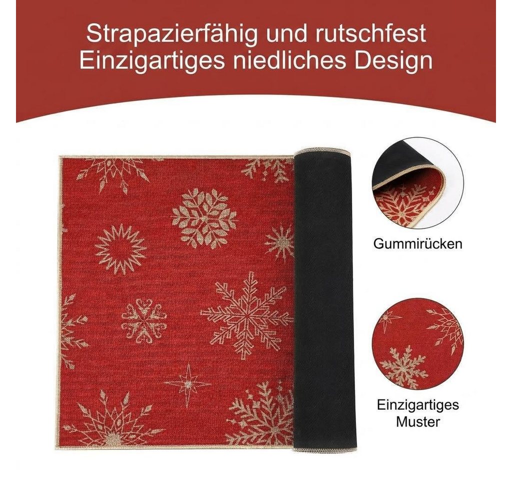 GarveeMore Fußmatte Weihnachten Fußmatte 40x60cm rot mit Schneeflocken, rutschfest, waschbar, Innen & Außen Weihnachtsdekoration, rote Eingangsmatte Bild 4