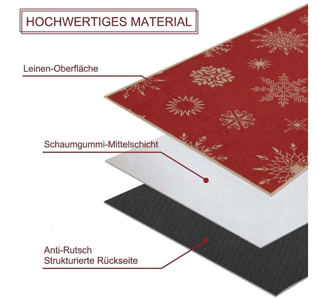 GarveeMore Fußmatte Weihnachten Fußmatte 40x60cm rot mit Schneeflocken, rutschfest, waschbar, Innen & Außen Weihnachtsdekoration, rote Eingangsmatte Bild 5