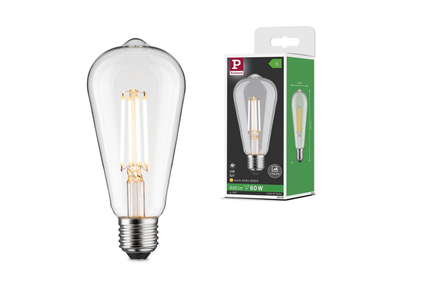 Paulmann LED-Filament Efficient-Line Filament 230V LED Kolben ST64 E27 806lm 4,3W 3000K dimm, E27, 1 St. Bild 5