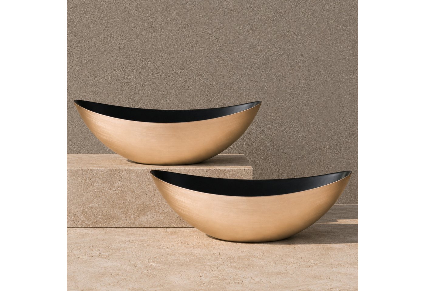 matches21 HOME & HOBBY Blumentopf Große Pflanzschalen 2er oval 39 cm Dekoschalen Champagner-Gold (2 St), Wetterfeste Blumen-Schale als draussen Gartendeko, Grabschmuck