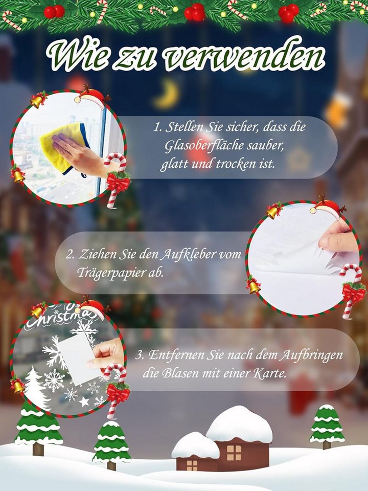 Stelby Fensterdekoration Fenstersticker Weihnachten, 230-teilig, Wintermotive, statisch haftend, wiederverwendbar, PVC Fensterfolie für Fenster & Türen