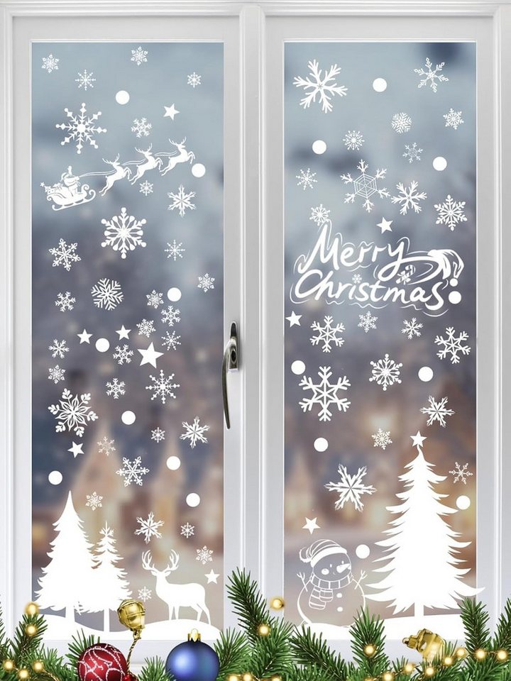 Stelby Fensterdekoration Fenstersticker Weihnachten, 230-teilig, Wintermotive, statisch haftend, wiederverwendbar, PVC Fensterfolie für Fenster & Türen Bild 2