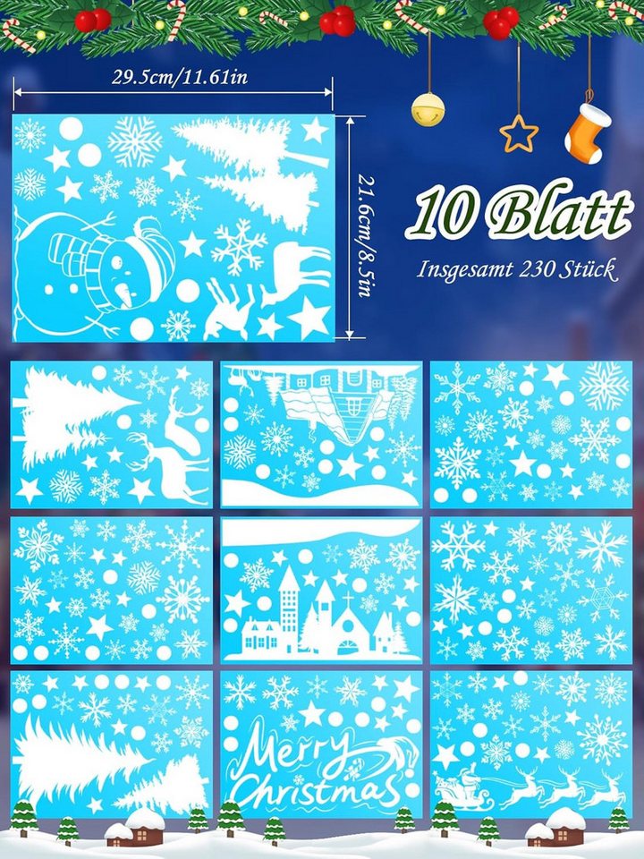 Stelby Fensterdekoration Fenstersticker Weihnachten, 230-teilig, Wintermotive, statisch haftend, wiederverwendbar, PVC Fensterfolie für Fenster & Türen Bild 3