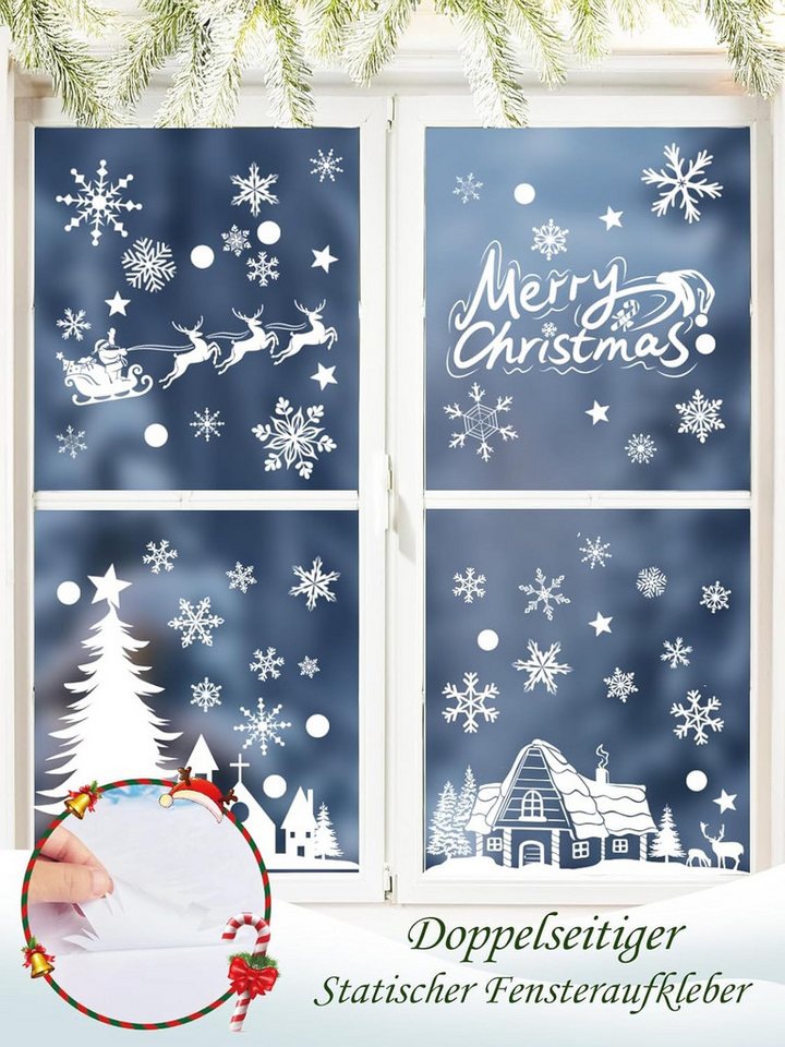 Stelby Fensterdekoration Fenstersticker Weihnachten, 230-teilig, Wintermotive, statisch haftend, wiederverwendbar, PVC Fensterfolie für Fenster & Türen Bild 4