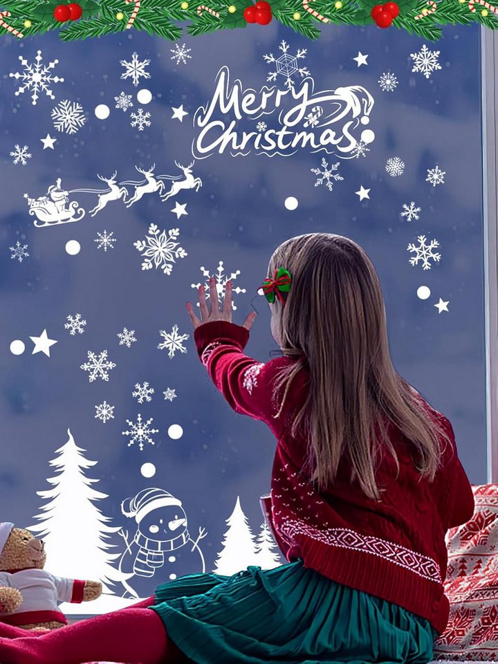 Stelby Fensterdekoration Fenstersticker Weihnachten, 230-teilig, Wintermotive, statisch haftend, wiederverwendbar, PVC Fensterfolie für Fenster & Türen Bild 5