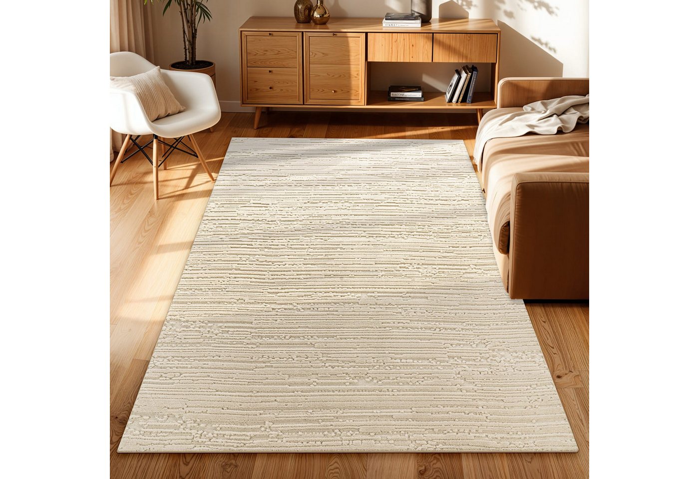 KADIMA DESIGN Teppich waschbar 3D Struktur schmutzabweisend Teppich Kurzflor, Rechteckig, Höhe: 16 mm, Florhöhe: 12 mm, 100% Polyester, Rechteckig, 120x170cm, Creme Bild 3